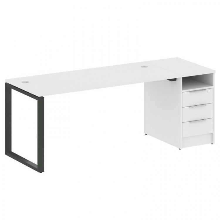 Metal System Рабочая станция с тумбой на О-образном м/к БО.РС-СТП-1.4 Белый/Металл Антрацит 2012*720