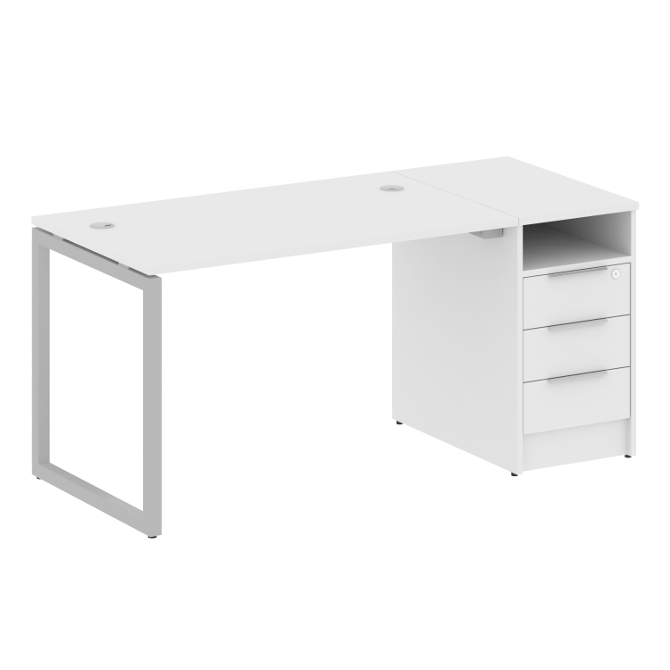 Metal System Quattro Рабочая станция с тумбой на О-образном м/к 40БО.РС-СТП-1.2 Белый/Металл Серый 1