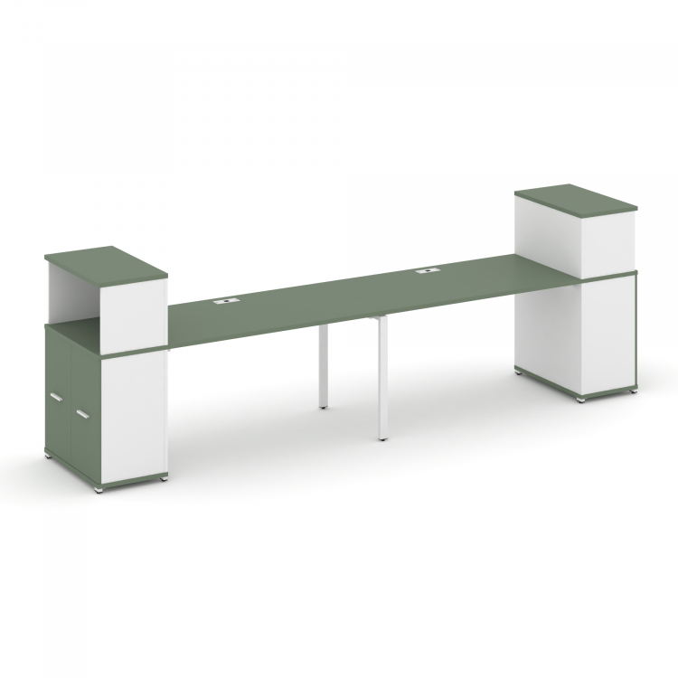 Concept Рабочая станция с опорными распаш. шкафами с надставкой низ. CN.ORS-228 W Кобо/Белый Бриллиа