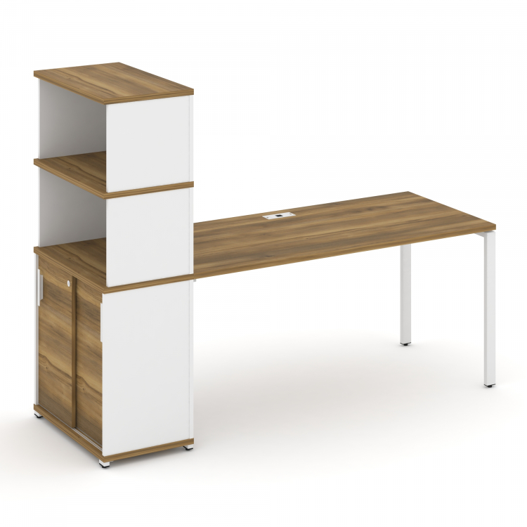 Concept Стол рабочий с опорным шкафом-купе с надставкой выс. CN.SP-244 W Сандал Янтарный/Белый Брилл