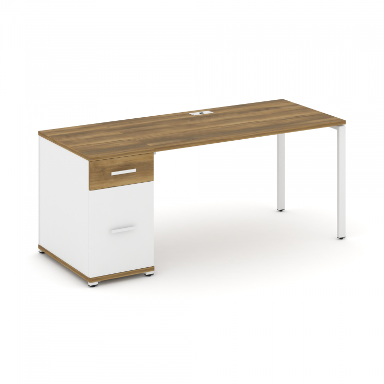 Concept Стол рабочий с 1 опорной тумбой CN.SP-407 W Сандал Янтарный/Белый Бриллиант/Металл Белый 180
