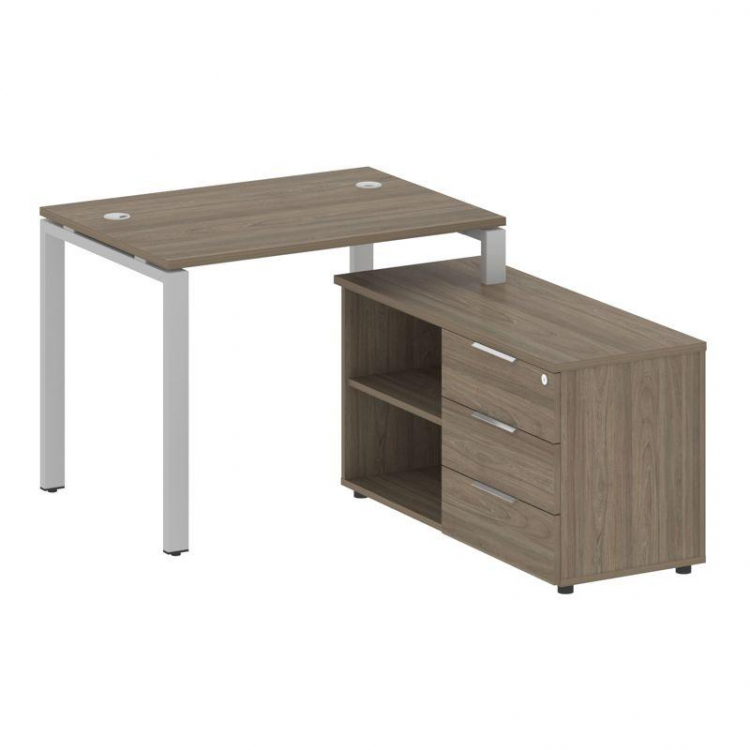 Metal System Рабочая станция с тумбой на П-образном м/к БП.РС-СТС-2.1 (R) Вяз Благородный/Металл Сер