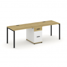 Concept Рабочая станция 2 места с 1 опорной тумбой CN.ORS-405 B Дуб Винченцо/Белый Бриллиант/Металл