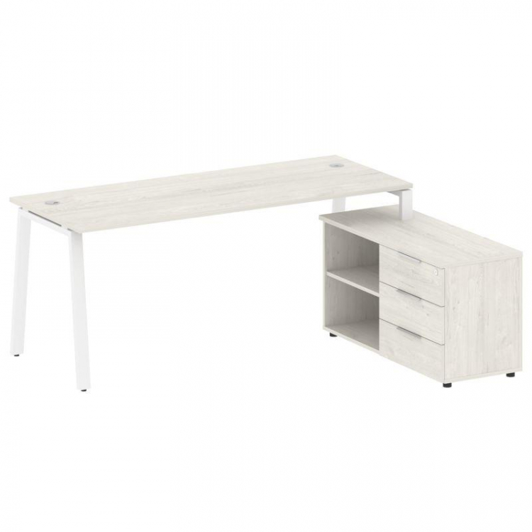 Metal System Рабочая станция с тумбой на А-образном м/к БА.РС-СТС-2.5 (R) Дуб Наварра/Металл Белый 1