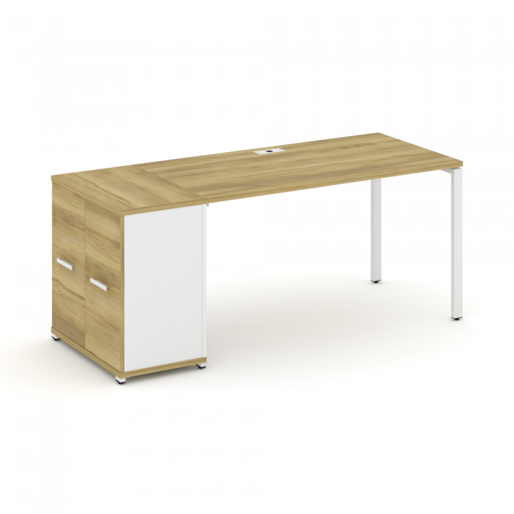 Concept Стол рабочий с опорным распаш. шкафом CN.SP-219 W Дуб Винченцо/Белый Бриллиант/Металл Белый