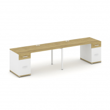 Concept Рабочая станция 2 места с 2 опорными тумбами CN.ORS-414 W Дуб Винченцо/Белый Бриллиант/Метал