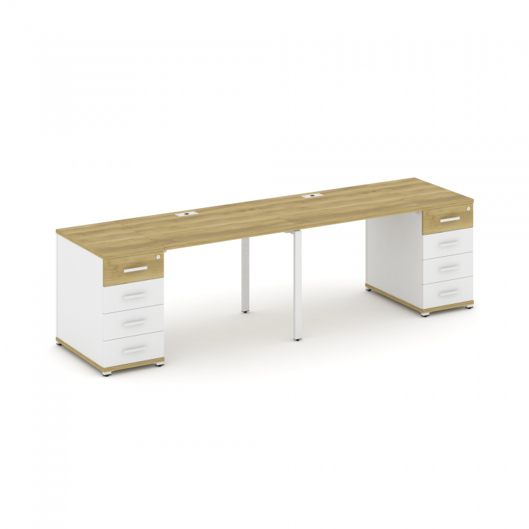 Concept Рабочая станция 2 места с 2 опорными тумбами CN.ORS-409 W Дуб Винченцо/Белый Бриллиант/Метал
