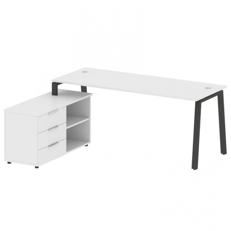 Metal System Рабочая станция с тумбой на А-образном м/к БА.РС-СТС-2.5 (L) Белый/Металл Антрацит 1900