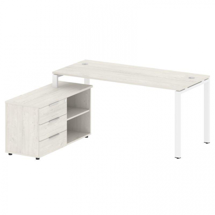 Metal System Рабочая станция с тумбой на П-образном м/к БП.РС-СТС-2.4 (L) Дуб Наварра/Металл Белый 1