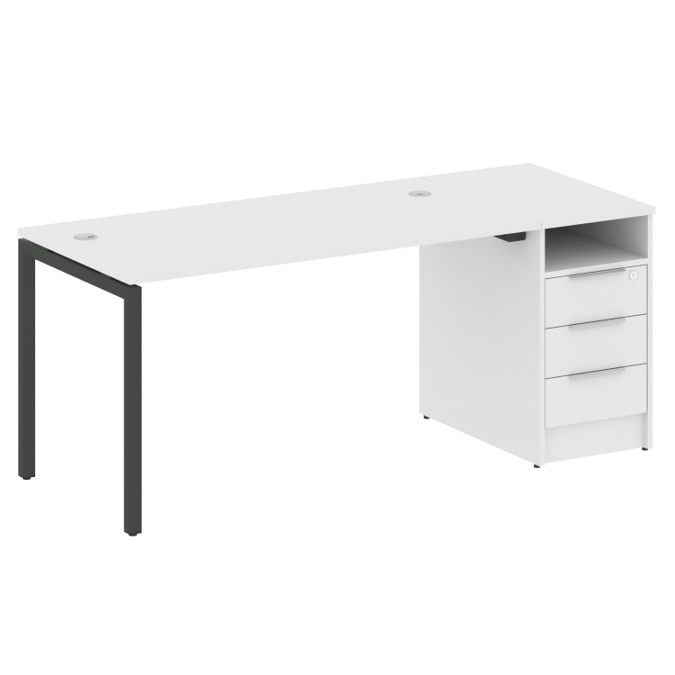 Metal System Quattro Рабочая станция с тумбой на П-образном м/к 40БП.РС-СТП-1.3 Белый/Металл Антраци