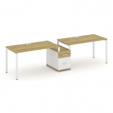 Concept Рабочая станция 2 места с 1 опорной тумбой CN.ORS-307 W Дуб Винченцо/Белый Бриллиант/Металл
