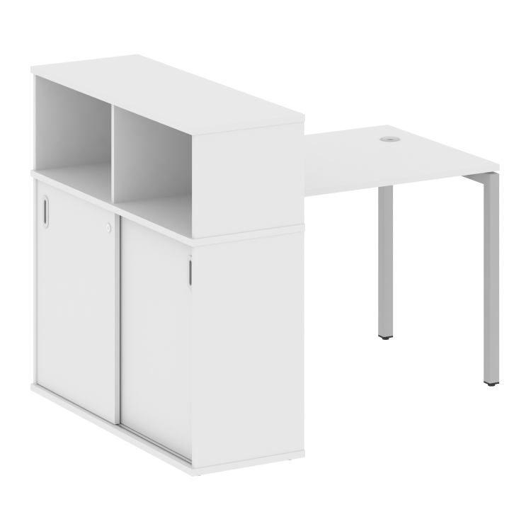 Metal System Quattro Стол письменный с шкафом-купе на П-образном м/к 40БП.РС-СШК-3.1 Т Белый/Металл