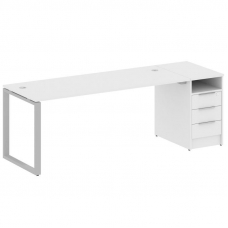 Metal System Рабочая станция с тумбой на О-образном м/к БО.РС-СТП-1.5 Белый/Металл Серый 2212*720*75