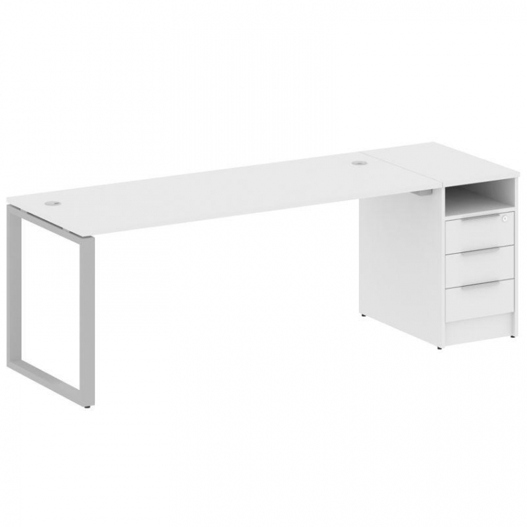 Metal System Рабочая станция с тумбой на О-образном м/к БО.РС-СТП-1.5 Белый/Металл Серый 2212*720*75