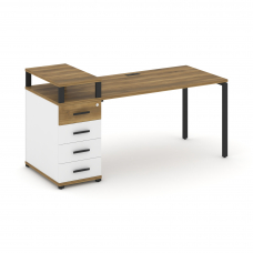 Concept Стол рабочий с 1 опорной тумбой CN.SP-411 B Сандал Янтарный/Белый Бриллиант/Металл Черный 18