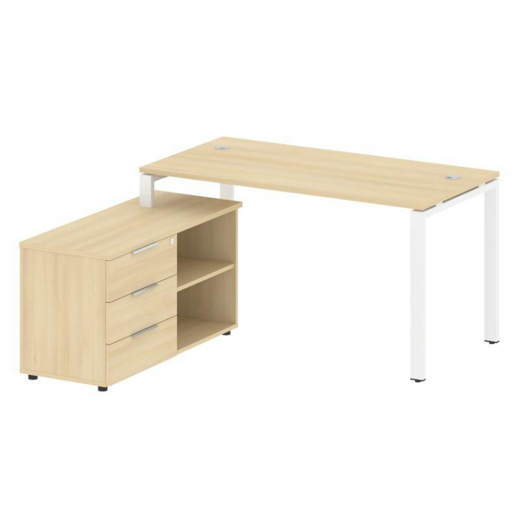Metal System Рабочая станция с тумбой на П-образном м/к БП.РС-СТС-2.3 (L) Акация Лорка/Металл Белый