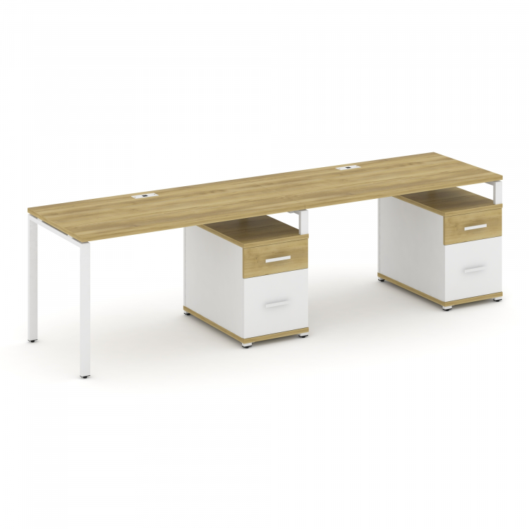 Concept Рабочая станция 2 места с 2 опорными тумбами CN.ORS-315 W Дуб Винченцо/Белый Бриллиант/Метал