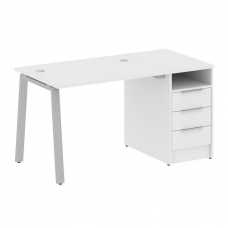 Metal System Рабочая станция с тумбой на А-образном м/к БА.РС-СТП-1.1 Белый/Металл Серый 1412*720*75