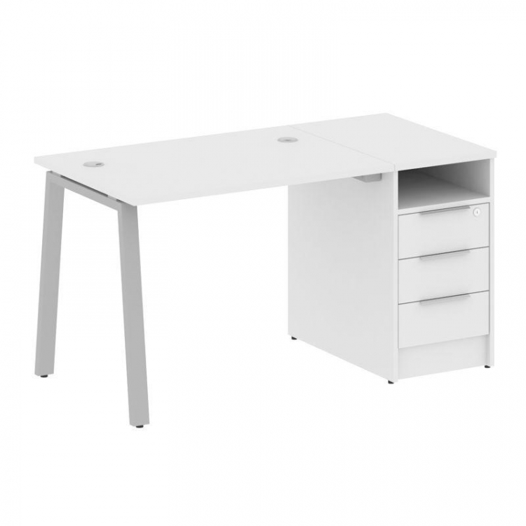 Metal System Рабочая станция с тумбой на А-образном м/к БА.РС-СТП-1.1 Белый/Металл Серый 1412*720*75