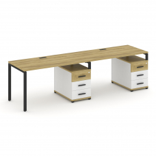 Concept Рабочая станция 2 места с 2 опорными тумбами CN.ORS-311 B Дуб Винченцо/Белый Бриллиант/Метал