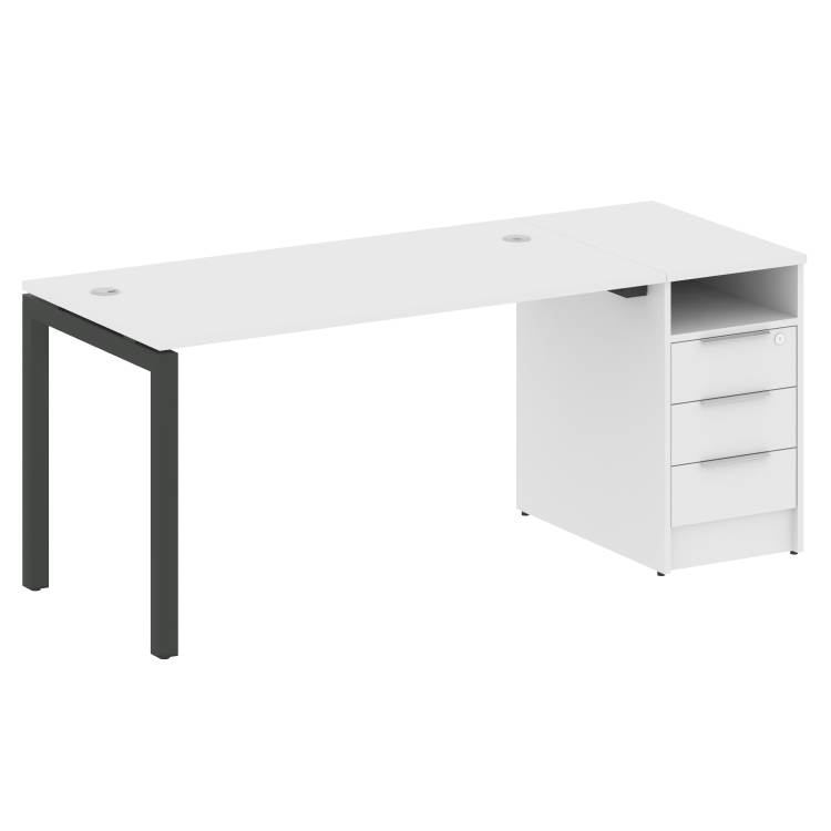 Metal System Quattro Рабочая станция с тумбой на П-образном м/к 50БП.РС-СТП-1.3 Белый/Металл Антраци