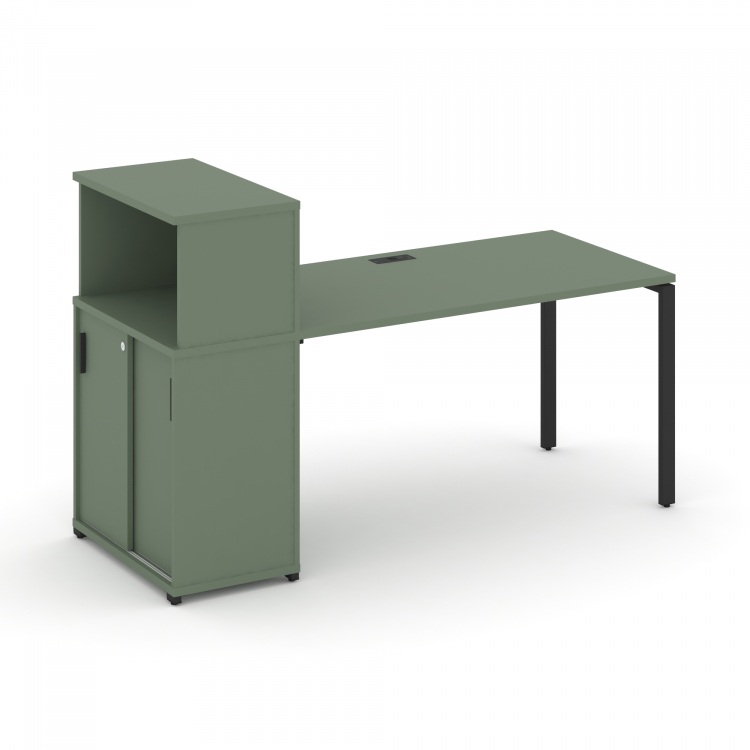 Concept Стол рабочий с опорным шкафом-купе с надставкой низ. CN.SP-237 B Кобо/Металл Черный 1400*720