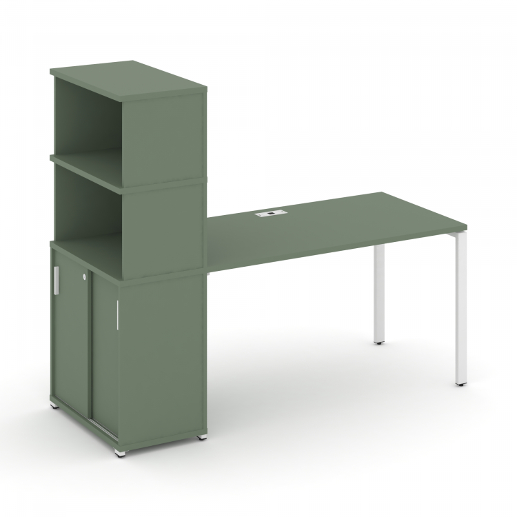 Concept Стол рабочий с опорным шкафом-купе с надставкой выс. CN.SP-241 W Кобо/Металл Белый 1400*720*