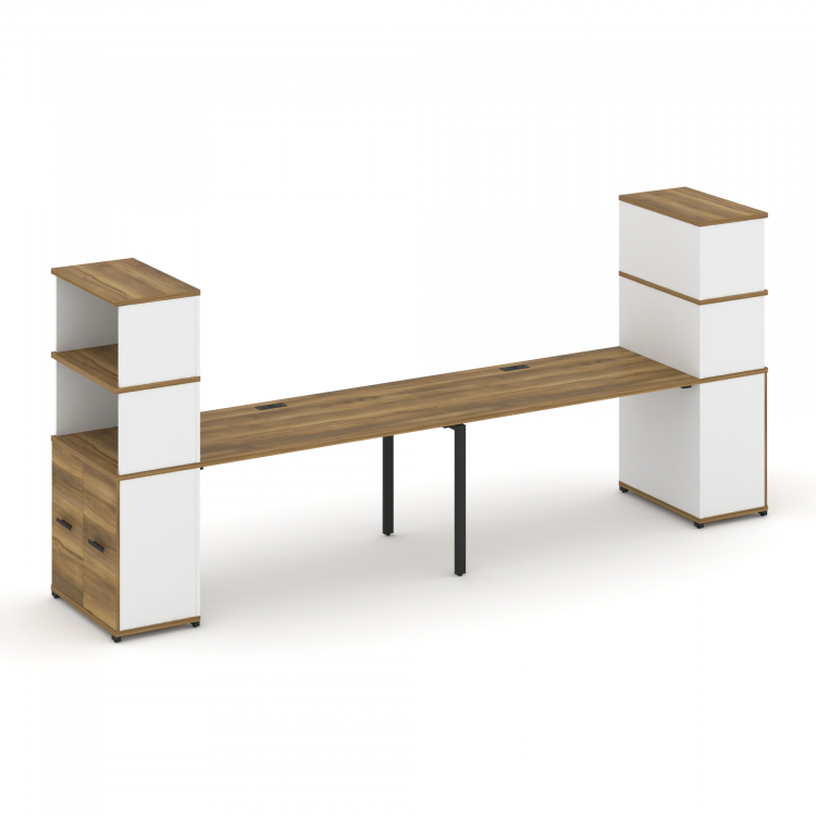 Concept Рабочая станция с опорными распаш. шкафами с надставкой выс. CN.ORS-231 B Сандал Янтарный/Бе