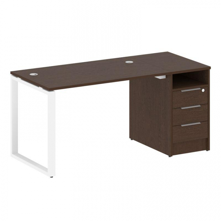 Metal System Рабочая станция с тумбой на О-образном м/к БО.РС-СТП-1.2 Венге Цаво/Металл Белый 1612*7