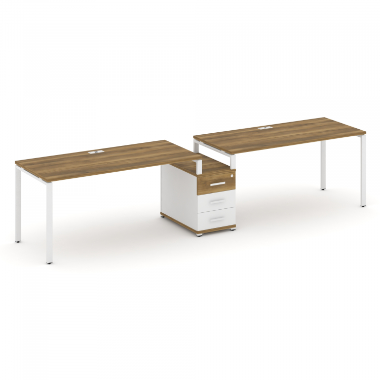Concept Рабочая станция 2 места с 1 опорной тумбой CN.ORS-304 W Сандал Янтарный/Белый Бриллиант/Мета
