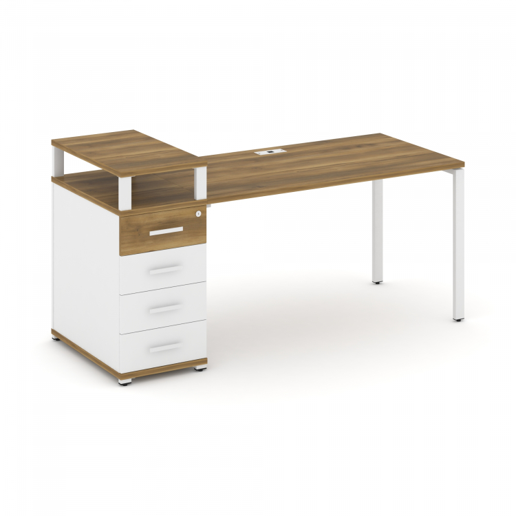 Concept Стол рабочий с 1 опорной тумбой CN.SP-411 W Сандал Янтарный/Белый Бриллиант/Металл Белый 180
