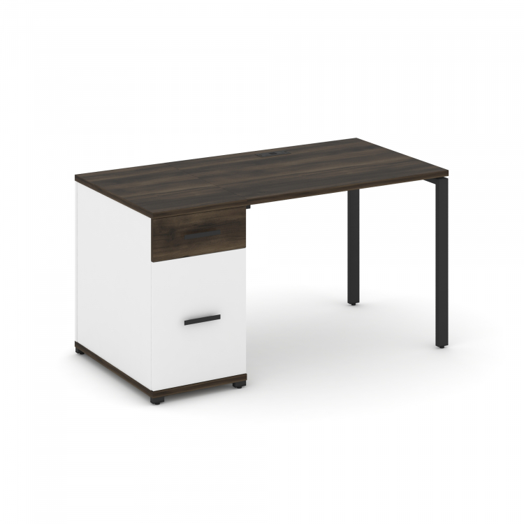 Concept Стол рабочий с 1 опорной тумбой CN.SP-405 B Дуб Мали/Белый Бриллиант/Металл Черный 1400*720*
