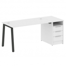 Metal System Рабочая станция с тумбой на А-образном м/к БА.РС-СТП-1.3 Белый/Металл Антрацит 1812*720