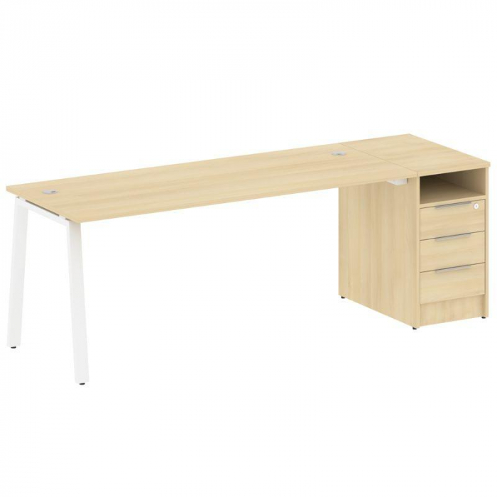 Metal System Рабочая станция с тумбой на А-образном м/к БА.РС-СТП-1.5 Акация Лорка/Металл Белый 2212