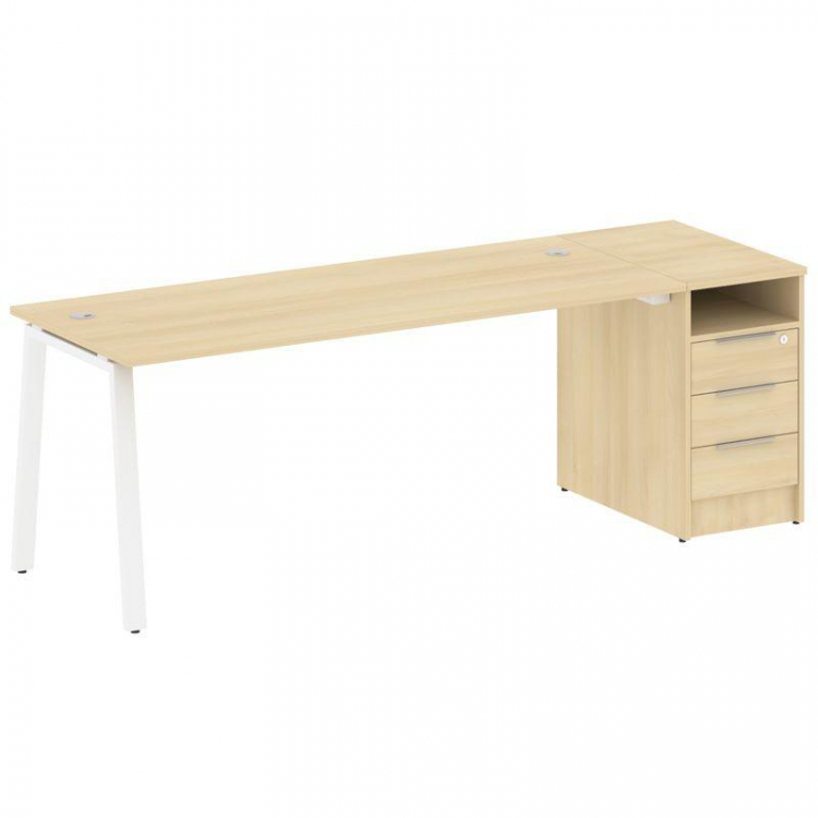 Metal System Рабочая станция с тумбой на А-образном м/к БА.РС-СТП-1.5 Акация Лорка/Металл Белый 2212
