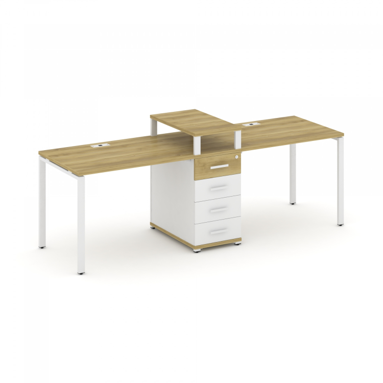 Concept Рабочая станция 2 места с 1 опорной тумбой CN.ORS-417 W Дуб Винченцо/Белый Бриллиант/Металл