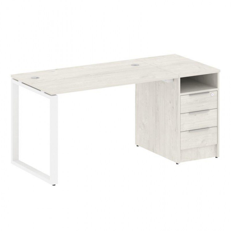 Metal System Рабочая станция с тумбой на О-образном м/к БО.РС-СТП-1.2 Дуб Наварра/Металл Белый 1612*