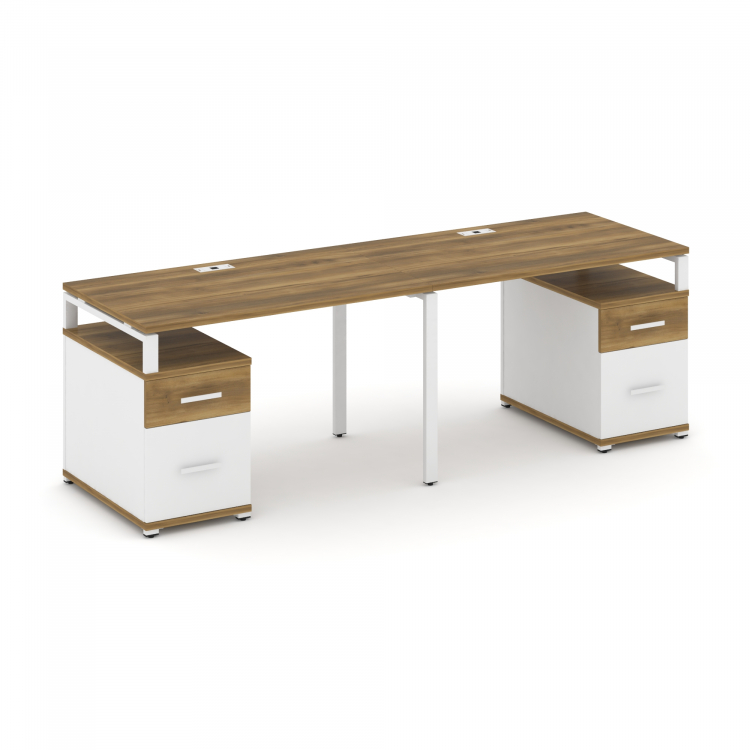Concept Рабочая станция 2 места с 2 опорными тумбами CN.ORS-322 W Сандал Янтарный/Белый Бриллиант/Ме