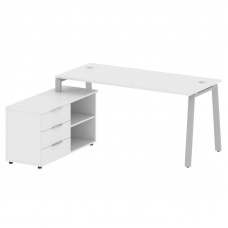 Metal System Рабочая станция с тумбой на А-образном м/к БА.РС-СТС-2.4 (L) Белый/Металл Серый 1700*15