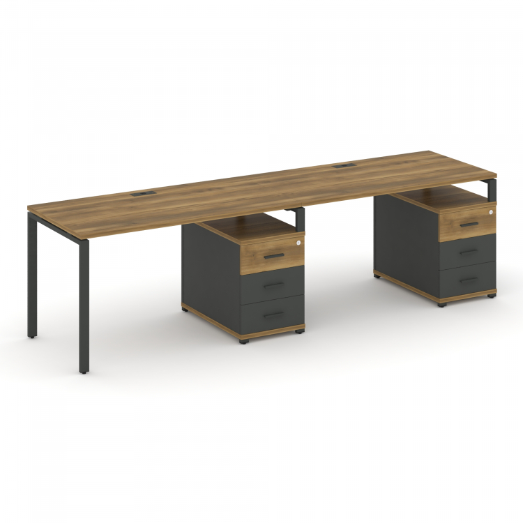 Concept Рабочая станция 2 места с 2 опорными тумбами CN.ORS-310 A Сандал Янтарный/Антрацит/Металл Ан