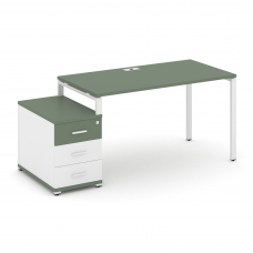 Concept Стол письменный с 1 опорной тумбой CN.SP-304 W Кобо/Белый Бриллиант/Металл Белый 1580/1946*7