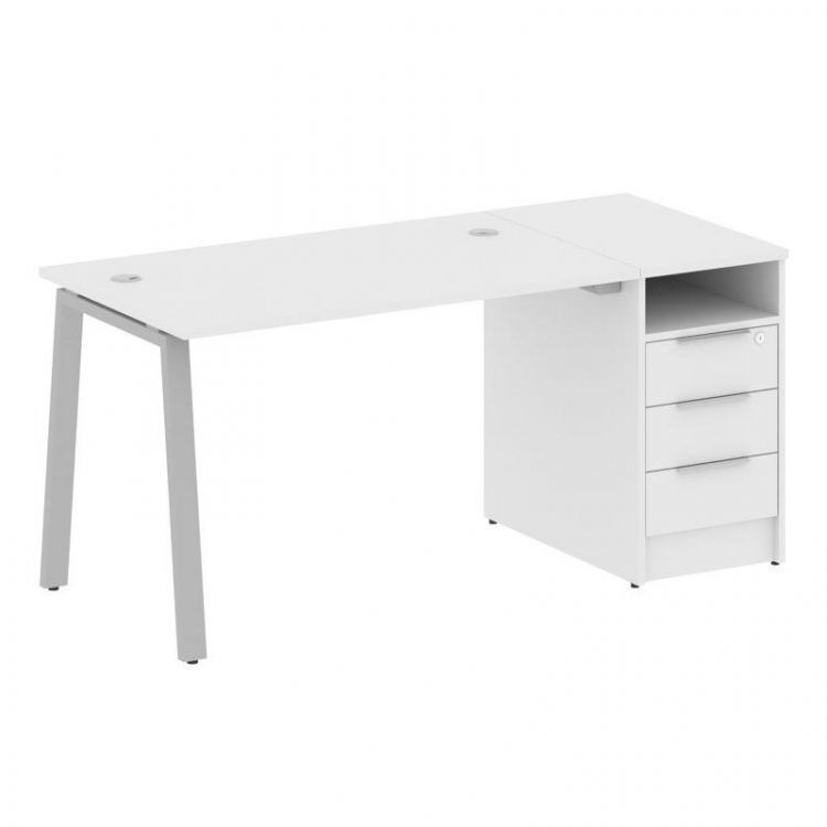 Metal System Рабочая станция с тумбой на А-образном м/к БА.РС-СТП-1.2 Белый/Металл Серый 1612*720*75
