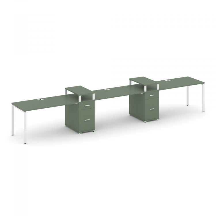 Concept Рабочая станция 3 места с 2 опорными тумбами CN.ORS-453 W Кобо/Металл Белый 3780*720*917