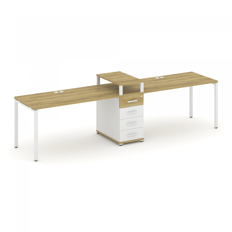 Concept Рабочая станция 2 места с 1 опорной тумбой CN.ORS-419 W Дуб Винченцо/Белый Бриллиант/Металл