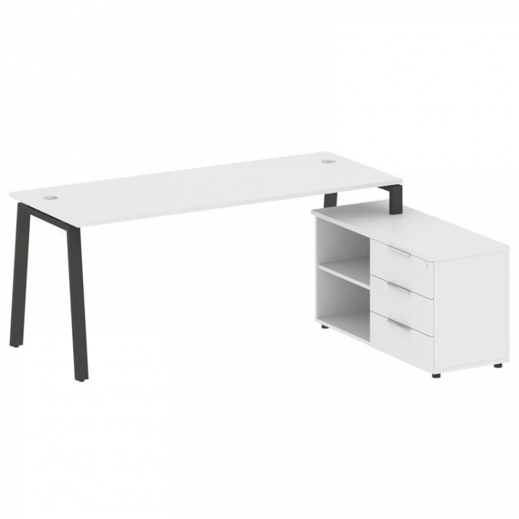 Metal System Рабочая станция с тумбой на А-образном м/к БА.РС-СТС-2.5 (R) Белый/Металл Антрацит 1900
