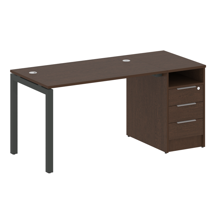 Metal System Quattro Рабочая станция с тумбой на П-образном м/к 50БП.РС-СТП-1.2 Венге Цаво/Металл Ан