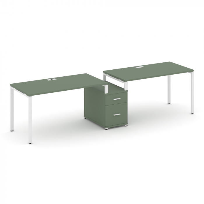 Концепт Рабочая станция 2 места с 1 опорной тумбой CN.ORS-305 W Кобо/Металл Белый 2272*720*750