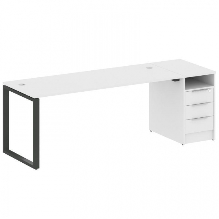 Metal System Рабочая станция с тумбой на О-образном м/к БО.РС-СТП-1.5 Белый/Металл Антрацит 2212*720