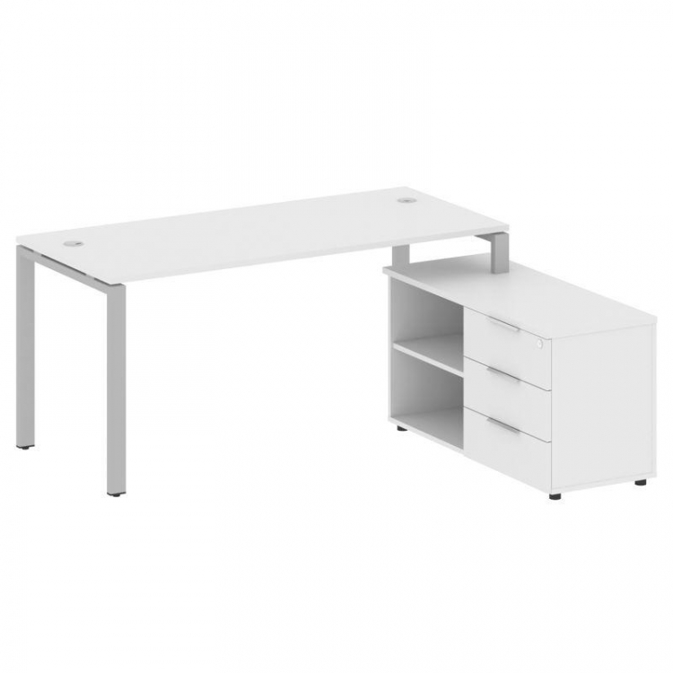 Metal System Рабочая станция с тумбой на П-образном м/к БП.РС-СТС-2.4 (R) Белый/Металл Серый 1700*15