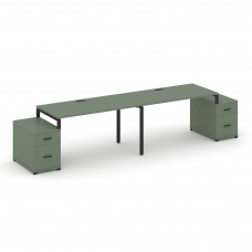 Concept Рабочая станция 2 места с 2 опорными тумбами CN.ORS-321 B Кобо/Металл Черный 1960/2692*720*7